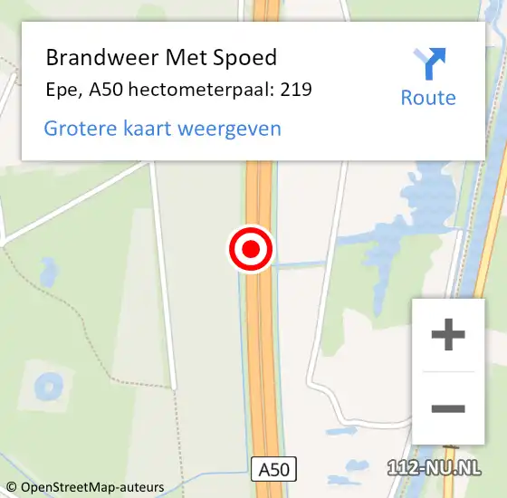 Locatie op kaart van de 112 melding: Brandweer Met Spoed Naar Epe, A50 hectometerpaal: 219 op 5 juli 2023 14:12