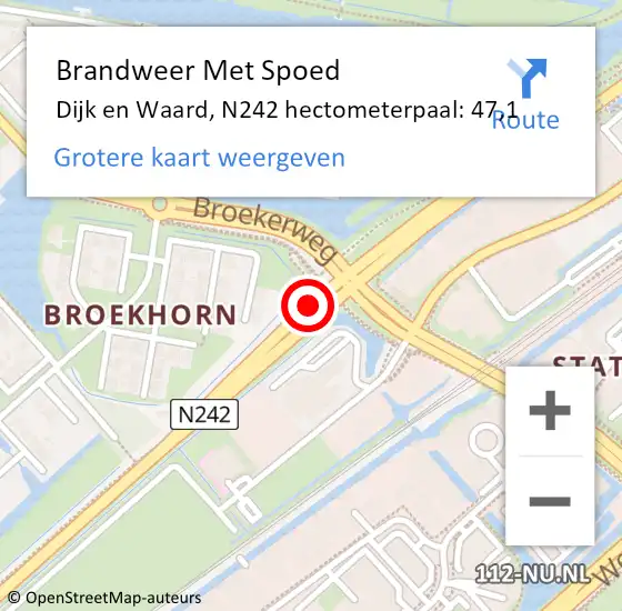 Locatie op kaart van de 112 melding: Brandweer Met Spoed Naar Dijk en Waard, N242 hectometerpaal: 47,1 op 5 juli 2023 14:27