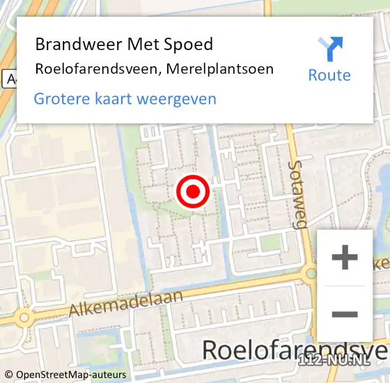 Locatie op kaart van de 112 melding: Brandweer Met Spoed Naar Roelofarendsveen, Merelplantsoen op 5 juli 2023 14:27