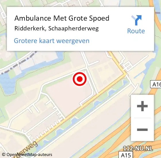 Locatie op kaart van de 112 melding: Ambulance Met Grote Spoed Naar Ridderkerk, Schaapherderweg op 5 juli 2023 14:33