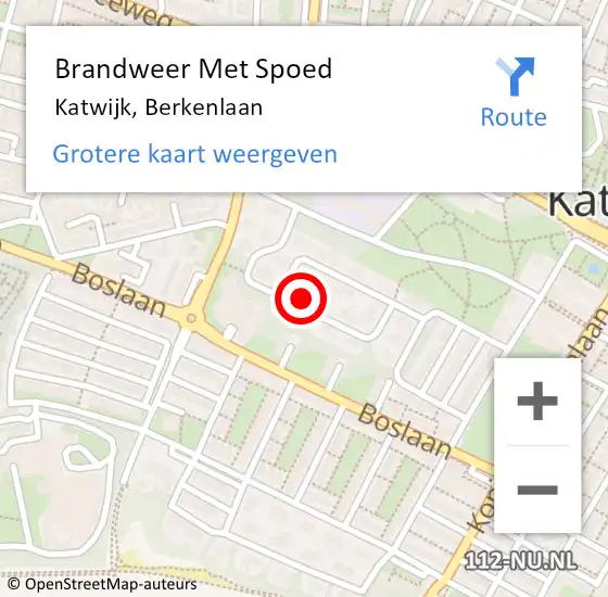 Locatie op kaart van de 112 melding: Brandweer Met Spoed Naar Katwijk, Berkenlaan op 5 juli 2023 14:37