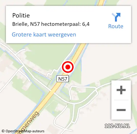 Locatie op kaart van de 112 melding: Politie Brielle, N57 hectometerpaal: 6,4 op 5 juli 2023 14:42