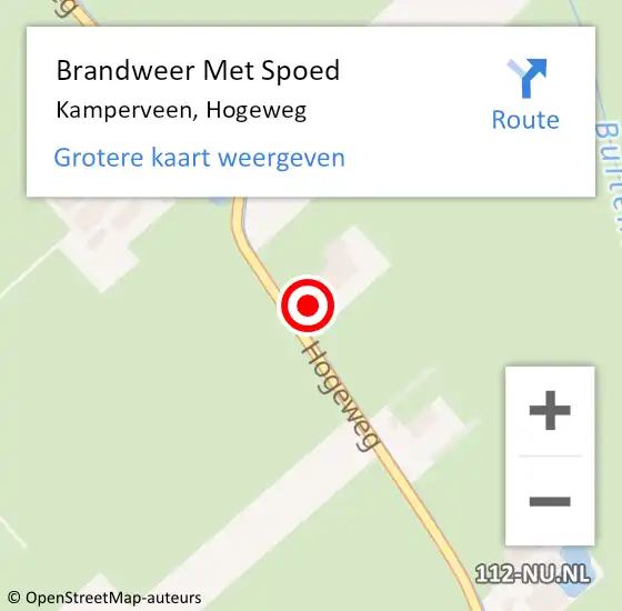 Locatie op kaart van de 112 melding: Brandweer Met Spoed Naar Kamperveen, Hogeweg op 5 juli 2023 14:44