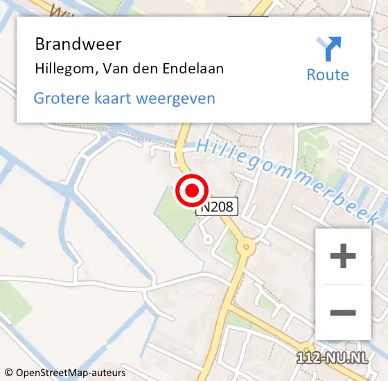 Locatie op kaart van de 112 melding: Brandweer Hillegom, Van den Endelaan op 5 juli 2023 14:48