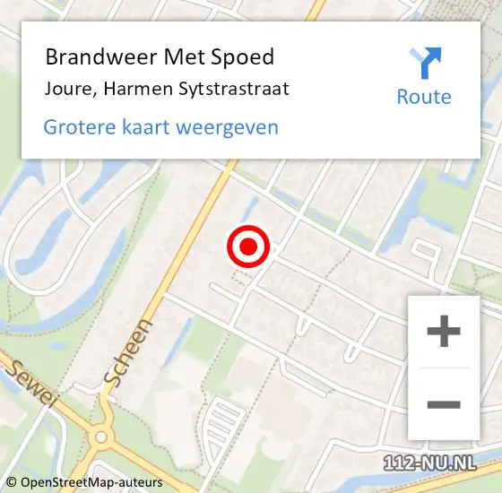 Locatie op kaart van de 112 melding: Brandweer Met Spoed Naar Joure, Harmen Sytstrastraat op 5 juli 2023 15:03