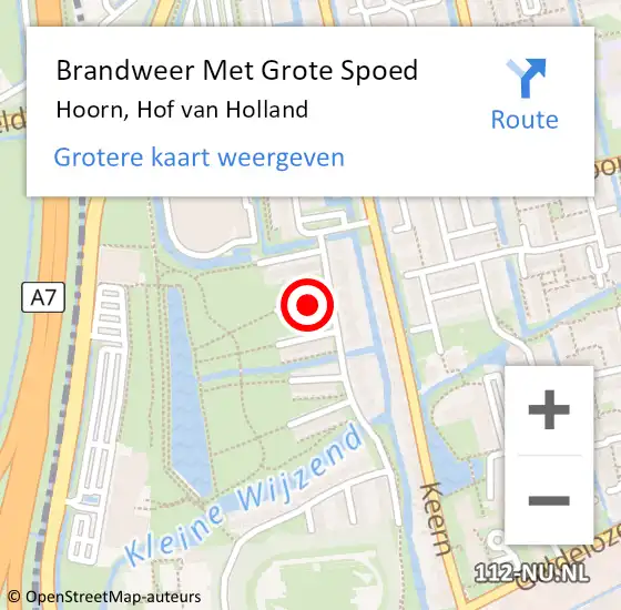 Locatie op kaart van de 112 melding: Brandweer Met Grote Spoed Naar Hoorn, Hof van Holland op 5 juli 2023 15:13