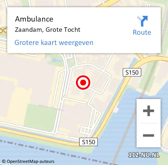 Locatie op kaart van de 112 melding: Ambulance Zaandam, Grote Tocht op 5 juli 2023 15:16