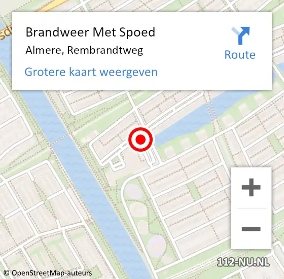 Locatie op kaart van de 112 melding: Brandweer Met Spoed Naar Almere, Rembrandtweg op 5 juli 2023 15:35