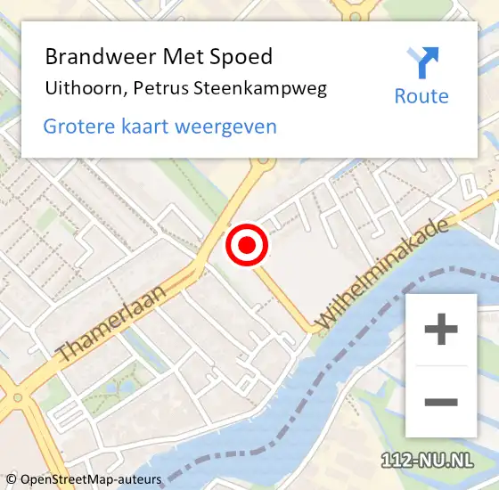 Locatie op kaart van de 112 melding: Brandweer Met Spoed Naar Uithoorn, Petrus Steenkampweg op 5 juli 2023 15:37