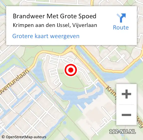 Locatie op kaart van de 112 melding: Brandweer Met Grote Spoed Naar Krimpen aan den IJssel, Vijverlaan op 5 juli 2023 16:01