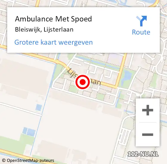 Locatie op kaart van de 112 melding: Ambulance Met Spoed Naar Bleiswijk, Lijsterlaan op 5 juli 2023 16:05