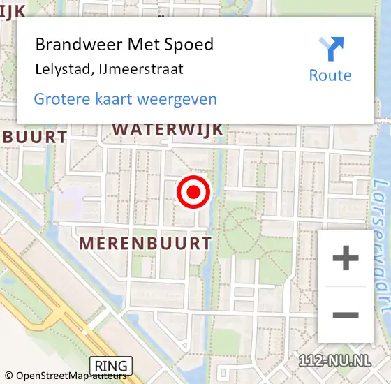 Locatie op kaart van de 112 melding: Brandweer Met Spoed Naar Lelystad, IJmeerstraat op 5 juli 2023 16:15