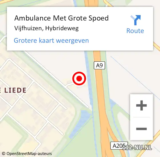 Locatie op kaart van de 112 melding: Ambulance Met Grote Spoed Naar Vijfhuizen, Hybrideweg op 5 juli 2023 16:24