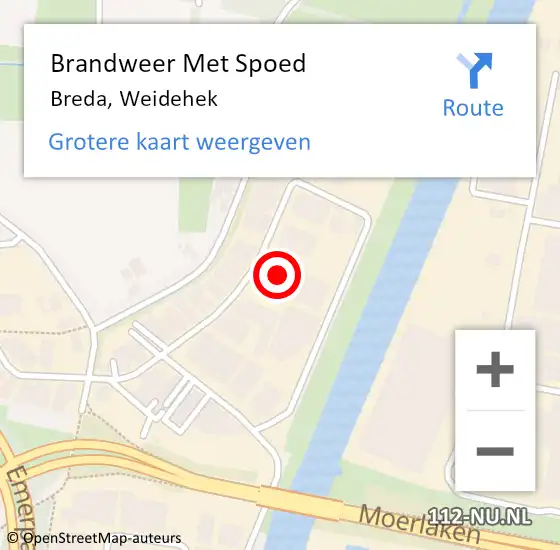 Locatie op kaart van de 112 melding: Brandweer Met Spoed Naar Breda, Weidehek op 5 juli 2023 16:32