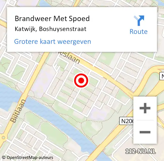 Locatie op kaart van de 112 melding: Brandweer Met Spoed Naar Katwijk, Boshuysenstraat op 5 juli 2023 16:34