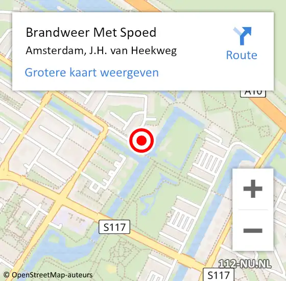 Locatie op kaart van de 112 melding: Brandweer Met Spoed Naar Amsterdam, J.H. van Heekweg op 5 juli 2023 16:34