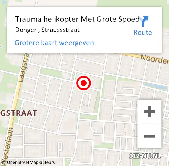 Locatie op kaart van de 112 melding: Trauma helikopter Met Grote Spoed Naar Dongen, Straussstraat op 5 juli 2023 16:37