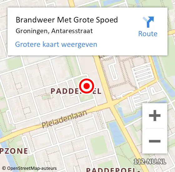 Locatie op kaart van de 112 melding: Brandweer Met Grote Spoed Naar Groningen, Antaresstraat op 5 juli 2023 16:47