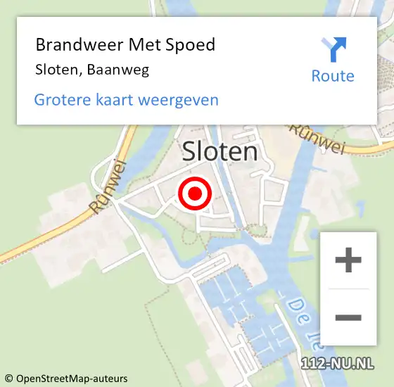 Locatie op kaart van de 112 melding: Brandweer Met Spoed Naar Sloten, Baanweg op 5 juli 2023 16:55