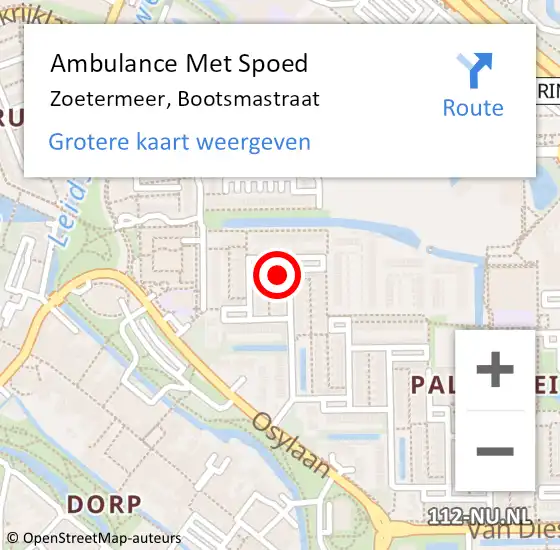 Locatie op kaart van de 112 melding: Ambulance Met Spoed Naar Zoetermeer, Bootsmastraat op 5 juli 2023 16:58