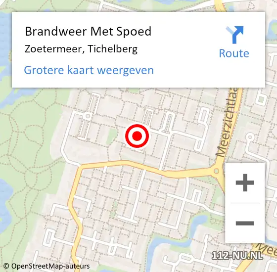 Locatie op kaart van de 112 melding: Brandweer Met Spoed Naar Zoetermeer, Tichelberg op 5 juli 2023 17:15