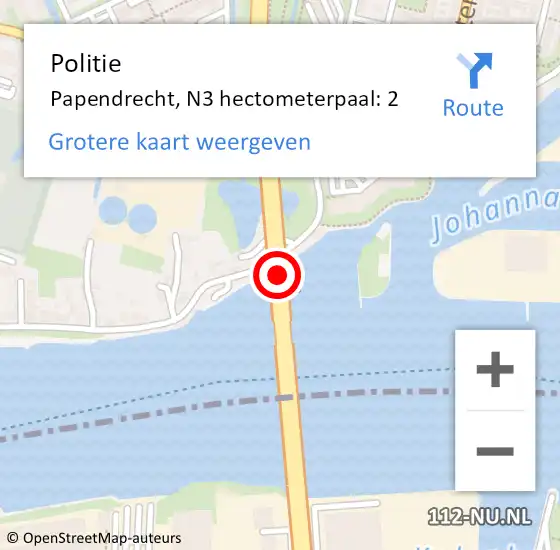 Locatie op kaart van de 112 melding: Politie Papendrecht, N3 hectometerpaal: 2 op 5 juli 2023 17:16