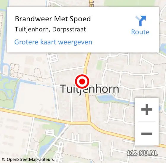 Locatie op kaart van de 112 melding: Brandweer Met Spoed Naar Tuitjenhorn, Dorpsstraat op 5 juli 2023 17:18