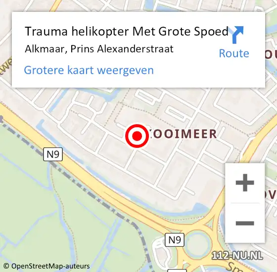 Locatie op kaart van de 112 melding: Trauma helikopter Met Grote Spoed Naar Alkmaar, Prins Alexanderstraat op 5 juli 2023 17:33