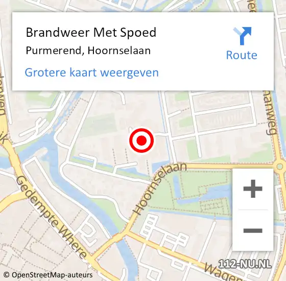 Locatie op kaart van de 112 melding: Brandweer Met Spoed Naar Purmerend, Hoornselaan op 5 juli 2023 17:38