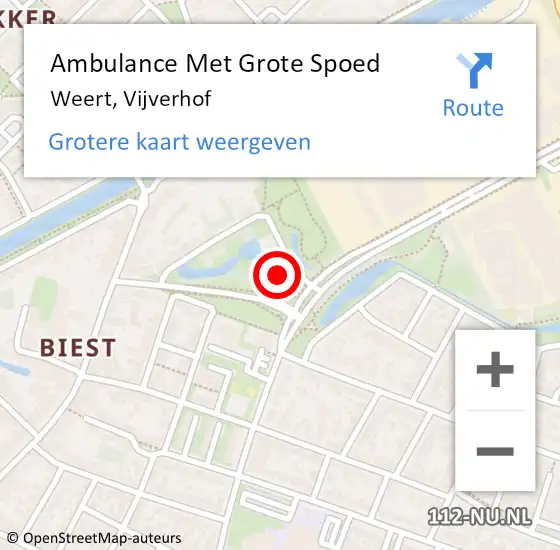 Locatie op kaart van de 112 melding: Ambulance Met Grote Spoed Naar Weert, Vijverhof op 5 juli 2023 17:39