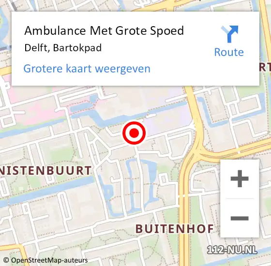 Locatie op kaart van de 112 melding: Ambulance Met Grote Spoed Naar Delft, Bartokpad op 5 juli 2023 17:42