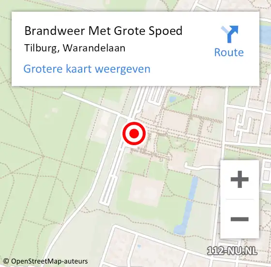 Locatie op kaart van de 112 melding: Brandweer Met Grote Spoed Naar Tilburg, Warandelaan op 5 juli 2023 17:47