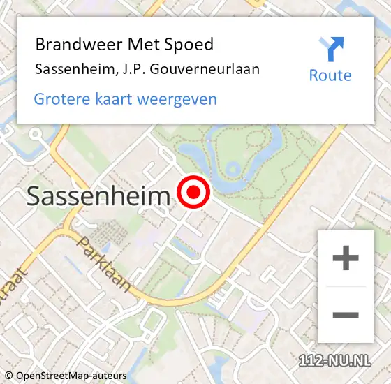 Locatie op kaart van de 112 melding: Brandweer Met Spoed Naar Sassenheim, J.P. Gouverneurlaan op 5 juli 2023 17:48