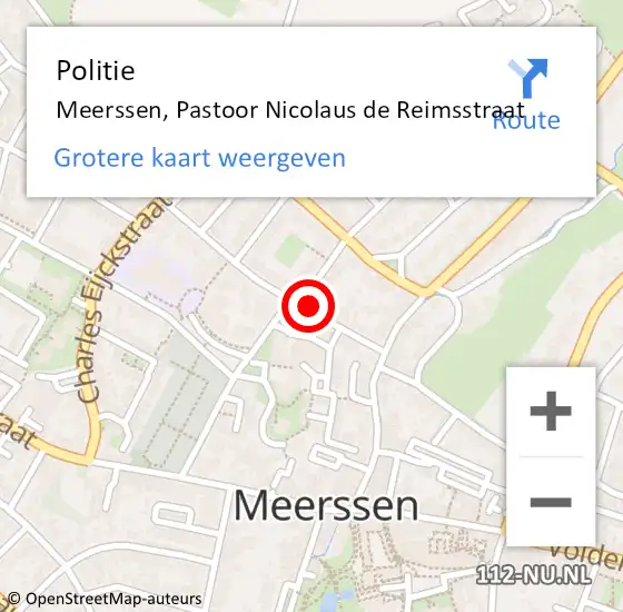 Locatie op kaart van de 112 melding: Politie Meerssen, Pastoor Nicolaus de Reimsstraat op 5 juli 2023 18:03