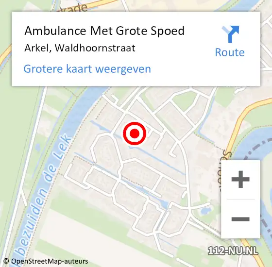 Locatie op kaart van de 112 melding: Ambulance Met Grote Spoed Naar Arkel, Waldhoornstraat op 5 juli 2023 18:07