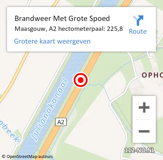 Locatie op kaart van de 112 melding: Brandweer Met Grote Spoed Naar Maasgouw, A2 hectometerpaal: 225,8 op 5 juli 2023 18:18