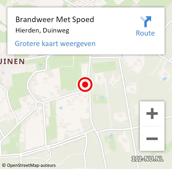 Locatie op kaart van de 112 melding: Brandweer Met Spoed Naar Hierden, Duinweg op 5 juli 2023 18:18