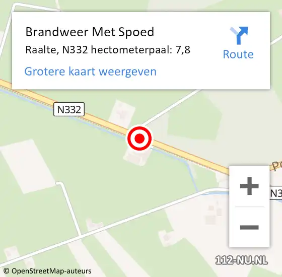 Locatie op kaart van de 112 melding: Brandweer Met Spoed Naar Raalte, N332 hectometerpaal: 7,8 op 5 juli 2023 18:23