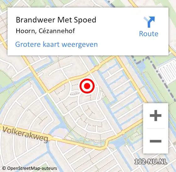 Locatie op kaart van de 112 melding: Brandweer Met Spoed Naar Hoorn, Cézannehof op 5 juli 2023 18:34