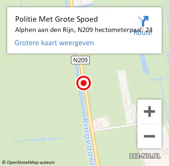 Locatie op kaart van de 112 melding: Politie Met Grote Spoed Naar Alphen aan den Rijn, N209 hectometerpaal: 24 op 5 juli 2023 19:17