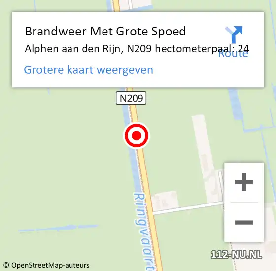 Locatie op kaart van de 112 melding: Brandweer Met Grote Spoed Naar Alphen aan den Rijn, N209 hectometerpaal: 24 op 5 juli 2023 19:17