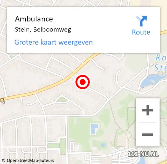 Locatie op kaart van de 112 melding: Ambulance Stein, Belboomweg op 31 augustus 2014 15:59