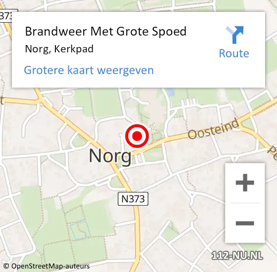 Locatie op kaart van de 112 melding: Brandweer Met Grote Spoed Naar Norg, Kerkpad op 5 juli 2023 20:04