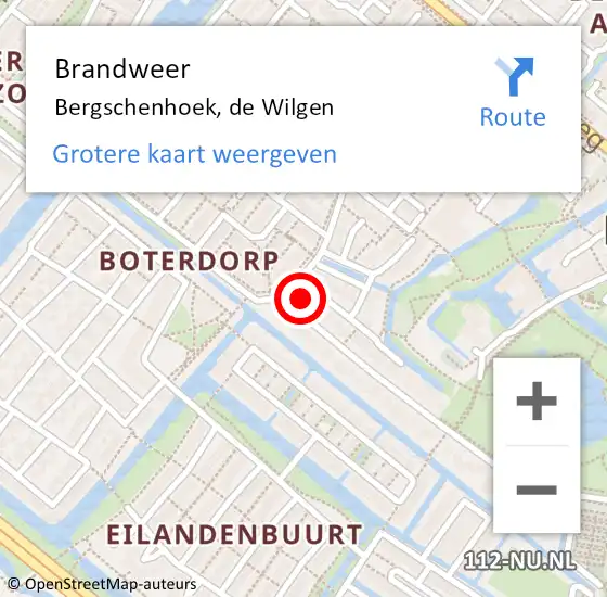 Locatie op kaart van de 112 melding: Brandweer Bergschenhoek, de Wilgen op 5 juli 2023 20:09