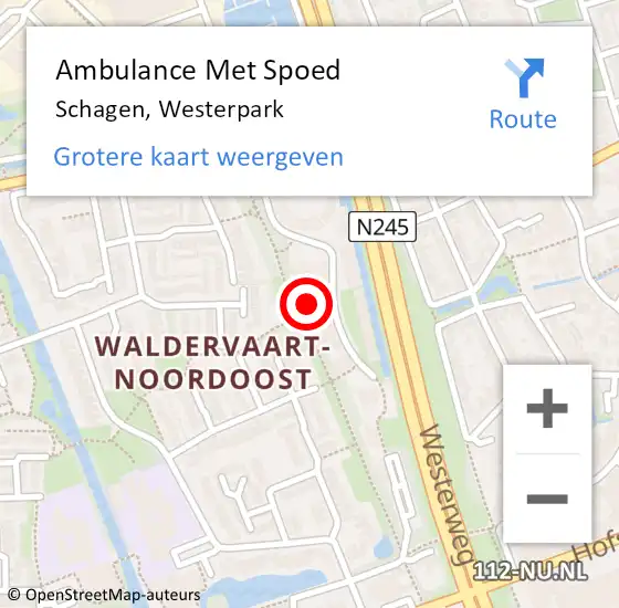 Locatie op kaart van de 112 melding: Ambulance Met Spoed Naar Schagen, Westerpark op 5 juli 2023 20:20