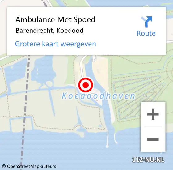 Locatie op kaart van de 112 melding: Ambulance Met Spoed Naar Barendrecht, Koedood op 5 juli 2023 20:21