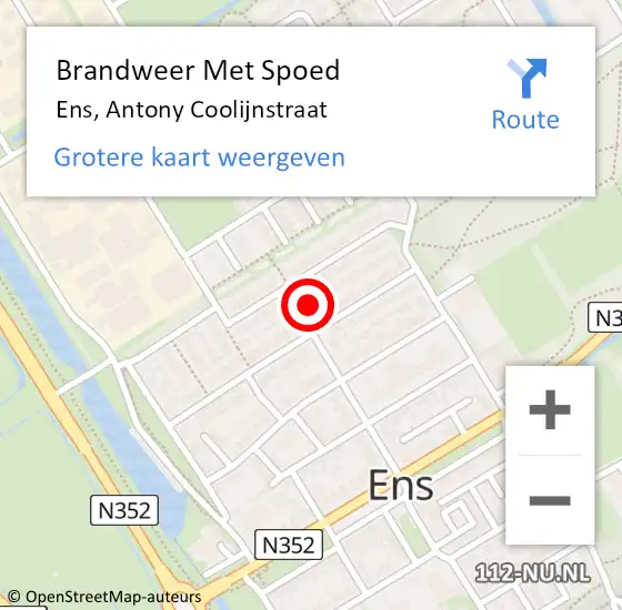 Locatie op kaart van de 112 melding: Brandweer Met Spoed Naar Ens, Antony Coolijnstraat op 5 juli 2023 20:26