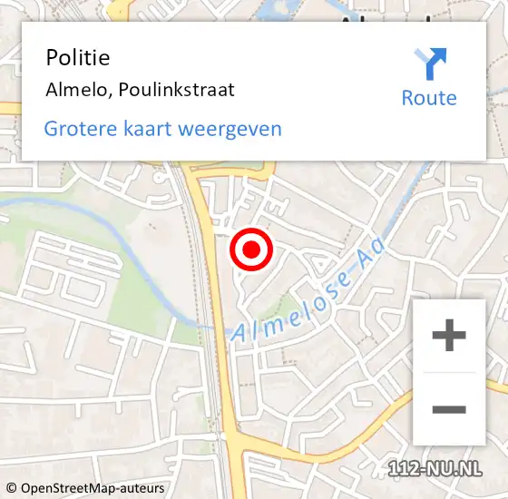 Locatie op kaart van de 112 melding: Politie Almelo, Poulinkstraat op 5 juli 2023 20:58