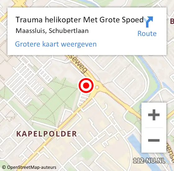 Locatie op kaart van de 112 melding: Trauma helikopter Met Grote Spoed Naar Maassluis, Schubertlaan op 5 juli 2023 21:01