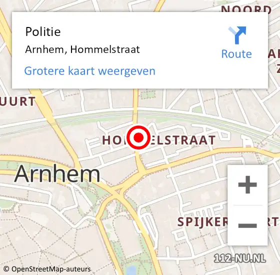 Locatie op kaart van de 112 melding: Politie Arnhem, Hommelstraat op 5 juli 2023 21:58